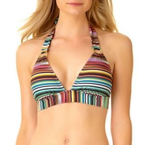 a.n.a Striped Bikini Halter Swimsuit Top Medium